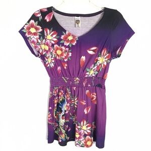 Ed Hardy Purple Floral Skull Empire Waist Kids Dress Medium
